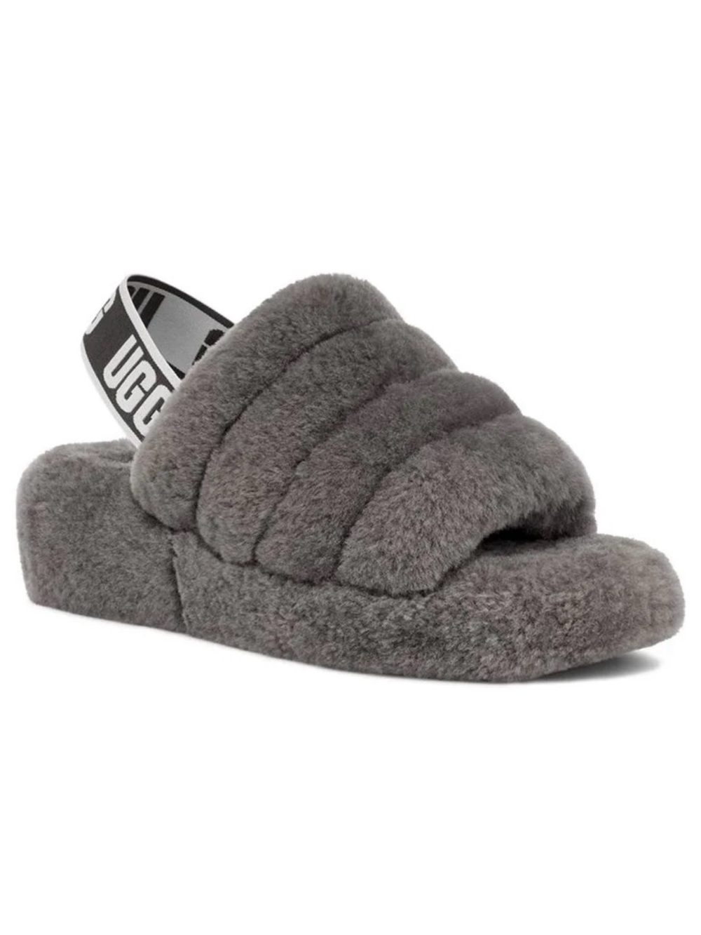 UGG Women's Grey Fluff Yeah Slide - Cozy Shearling Platform Sandal Slippers